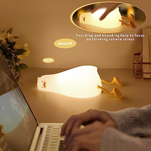 Lying Flat Duck Night Light, LED Squishy Duck Lamp,Cute Silicone Dimmable Nursery Nightlight,Rechargeable Bedside Touch Lamp for Breastfeeding Toddler Baby Kids Room Decor