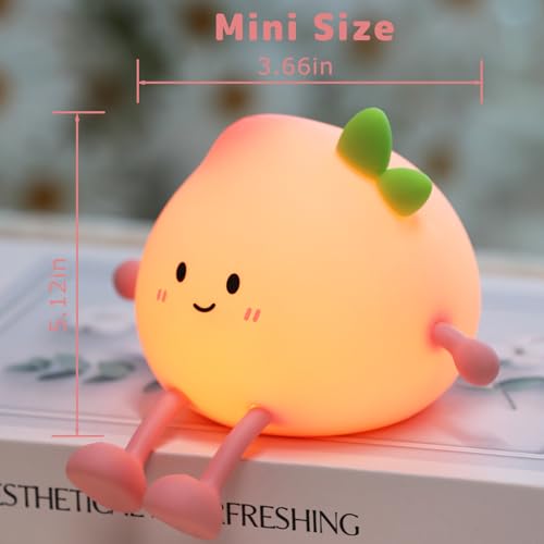 AVEKI Cute Peach Soft Silicone Kids Night Light with 3-Level Dimmable, Rechargeable Touch Control, 30 Minutes Timer, Warm Light