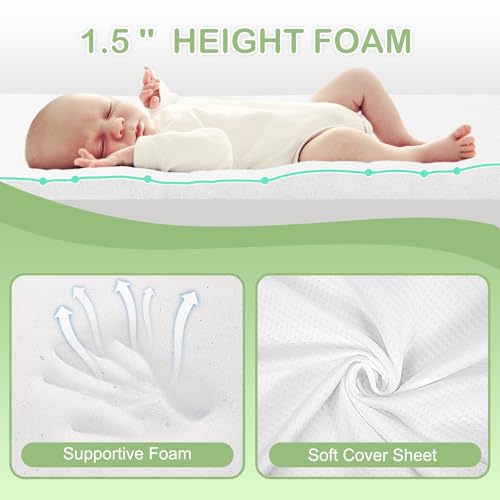 Pack and Play Mattress 38x26x1.5 Inches Waterproof & Breathable for Babies & Toddlers - Portable Crib Pad with Detachable Cover