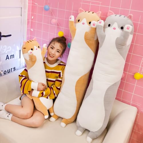 Long Plush cat Pillow, Soft and Cosy, Suitable for Birthday, Party, 1 Piece (43.3Inch, Grey)