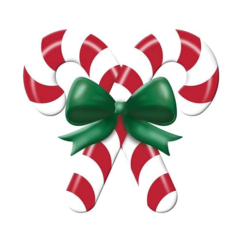 Craig Bachman 13" Embossed Metal Candy Cane Sign with Bow - White, Red, Green Christmas Decor