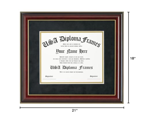 11x14 Cherry Mahogany Diploma Frame with Gold Trim and Black Suede Matting