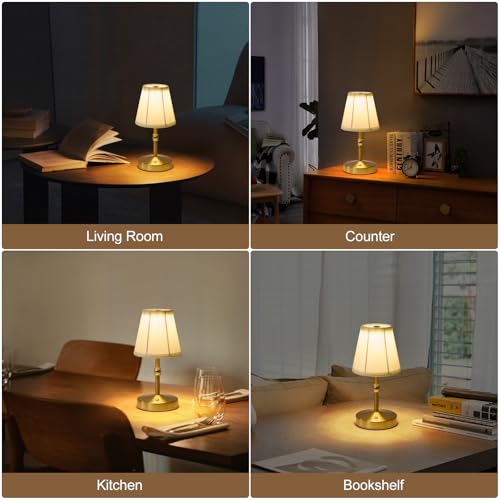 Mini Cordless LED Table Lamp - 3000mAh Battery, Dimmable & 3 Color Temp, Gold, 9.8 Inch, 1 Pack