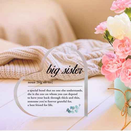 Sister Plaque Gifts for Big Sisters Birthday Christmas Graduation,Big Sister Definition Sign Acrylic Heart Plaque A517