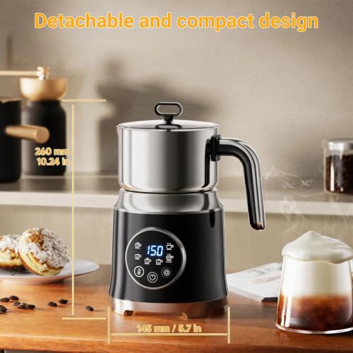 Black Milk Frother with Variable Temperature & Thick Foam, 27oz/800ml Capacity
