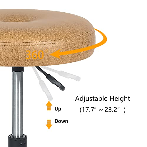 Homebeez Adjustable Faux Leather Round Ottoman, 360° Swivel Freely Vanity Stool Makeup Stool Vanity Chair, Turmeric