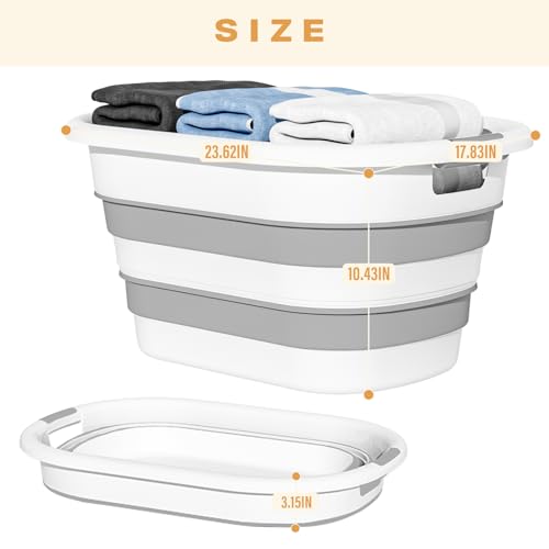 43L Collapsible Laundry Basket Grey 2 Pack - Space-Saving Plastic Hamper