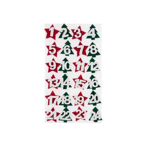 Christmas Felt Stickers - Advent Countdown Calendar Numbers Red and Green Stars - Holiday Crafts 3D Adhesive Pieces - 24 Count
