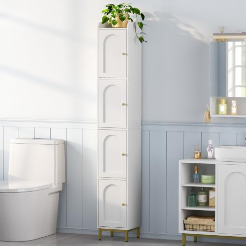 Narrow Tall Storage Cabinet - 4-Tier Bathroom & Closet Organizer - White - 11"D x 11"W x 70.9"H