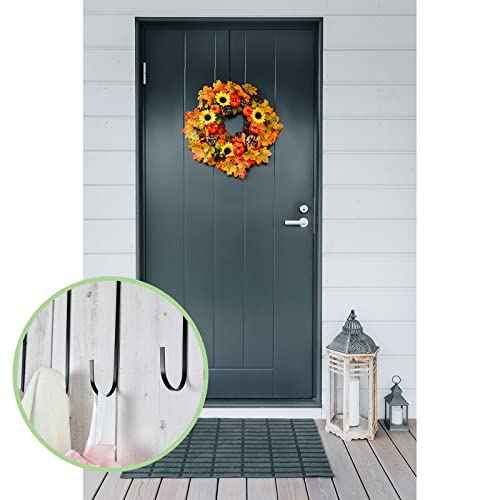 Hotop 15 Inch Wreath Hangers for Front Door Wreath Doors Hangers Steel Material Clothes Towel Hooks Holder Over The Door Hanger Hooks 2 Pcs for Christmas Halloween Front Decorations(Black)