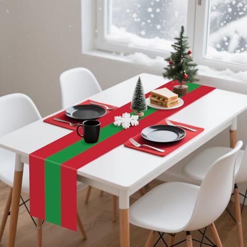 Christmas Table Runner - 6 Pcs Red and Green Striped Runners for Ugly
