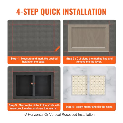 VEVOR 16x24 Inch Recessed Shower Niche Wall Insert with Double Shelves, Waterproof Tile-ready Bathroom Storage, Black