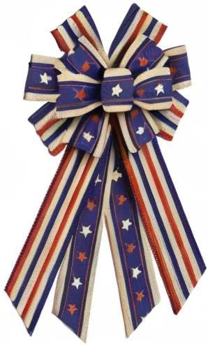 Skiennix Patriotic Wreath Bows - July 4th American Flag Burlap Decor for Indoor/Outdoor Use
