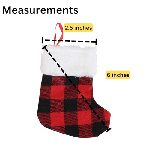Iconikal 24-Pack Mini Christmas Stockings, 6-Inch, Red Buffalo Plaid Decoration Ornament