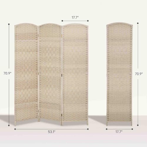 HOMCOM 3-Panel Room Divider Privacy Screen 6 Ft Hand-Woven Washed Oak