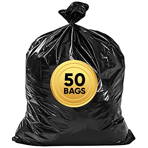 Veska 55 Gallon Heavy Duty Trash Bags - 50 Count Large Black Garbage Liners with Ties