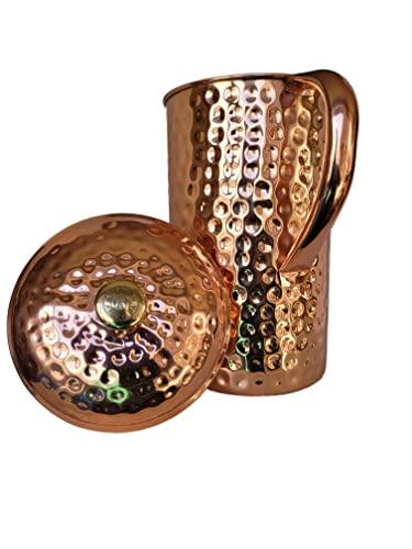 Half Gallon Copper Water Pitcher with Brass Knob | 2.2L Large Pure Copper Jug