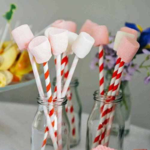100 Red and White Paper Straws Bulk, Disposable Red Striped Drinking Straws Paper Cake Pop Sticks for Craft and Christmas Decoration (7.75inch)