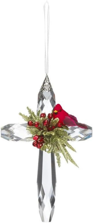 Kissing Krystal Cardinal Mistletoe Acrylic Cross - Elegant Holiday Decor