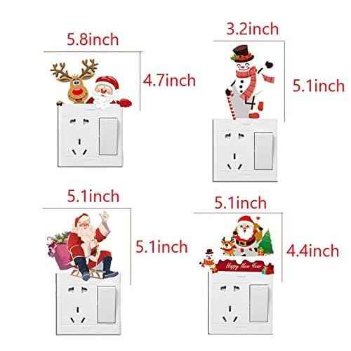 Merry Christmas Removable Switch Stickers- Funny Santa Claus and Snowman Wall Sticker- Light Switch Window Decor, Family Holiday Christmas Day DIY Art Decals( 4 PCS)