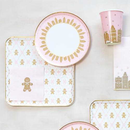 Bonjour Fête Pink Gingerbread Small Plates 8-inch Pack of 8 Holiday Party Tableware
