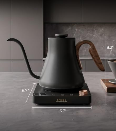 Epeios Matte Black Gooseneck Electric Kettle with Temperature Control 0.9L 1200W