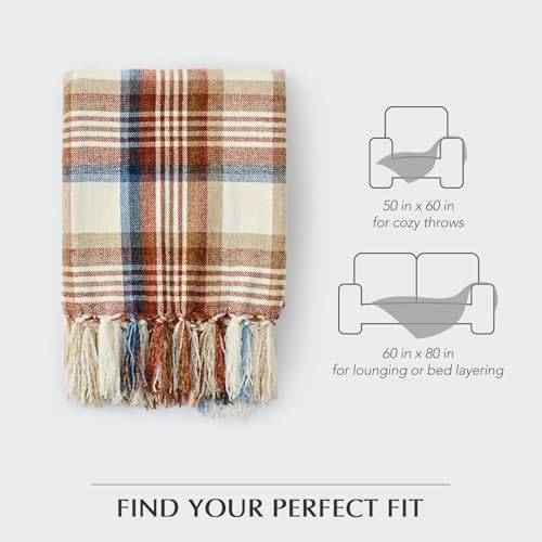 EverGrace Plaid Chenille Fall Throw Blanket, 50"x60", Harvest