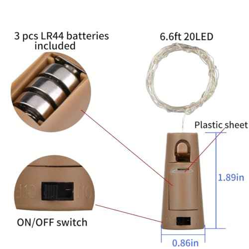 Wine Bottle Lights 20 LEDs Cork Lights Waterproof Battery (Included) Operated Fairy Mini String Lights for DIY Jar Indoor Bedroom Party Wedding Christmas Decor Pack of 4(Cool White)