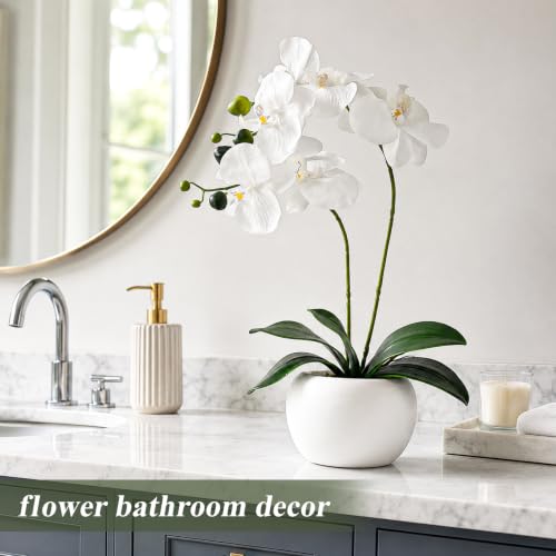 Artificial White Orchid in Pot - Realistic Faux Flower Decor for Home & Office