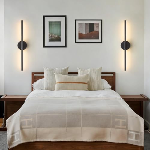 Black 24-Inch Modern LED Wall Sconce Set of 2 - Rotatable, Dimmable, Color Adjustable