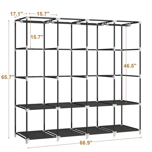 67-Inch Portable Wardrobe Closet for Hanging Clothes - Large Capacity, Black - Easy Assembly