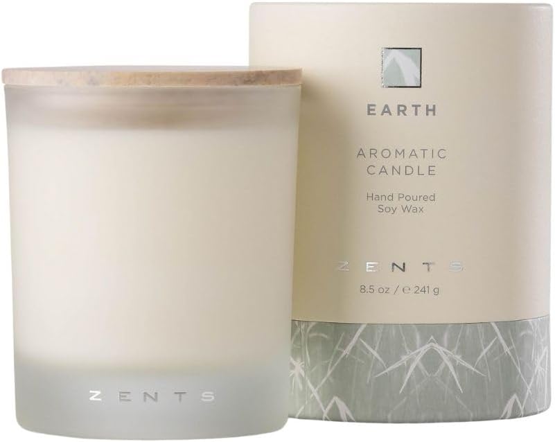 Zents Scented Soy Wax Candle (Earth - Sandalwood & Fir Needle), Large Jar Single Wick, Uplifting Home Decor Accent, 8.5 oz