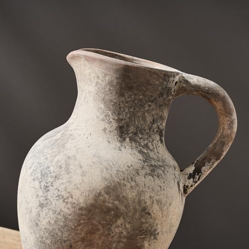 Gray Ceramic Farmhouse Vase Set with Handle - Rustic Decorative Vases for Home & Christmas