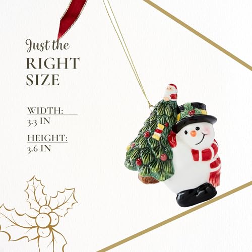 Spode Snowman Ornament - Christmas Tree Carrying Small Tree with Bow (Snowman variant)