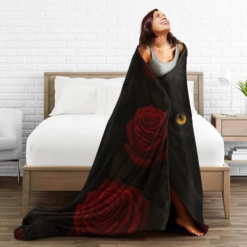 Black Cat Throw Blanket 60x80in Gothic Cozy Flannel for Sofa & Bedroom - Dark Aesthetic Gift
