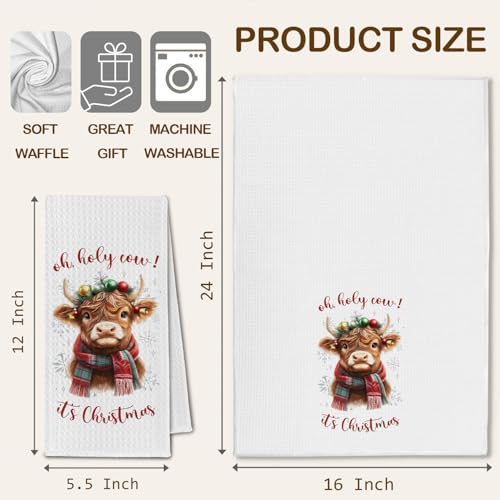 ChissNook Winter Highland Cow Christmas Kitchen Towels Set of 2 - 16x24 Inches