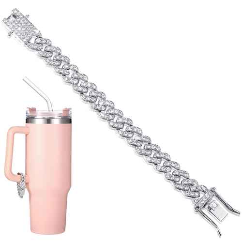 Batiyeer Diamond Charm Accessories for Cup, Handle Charm For Tumblers, Water Cup Handle Rhinestone Chain for Christmas Bling Gift(Silver)