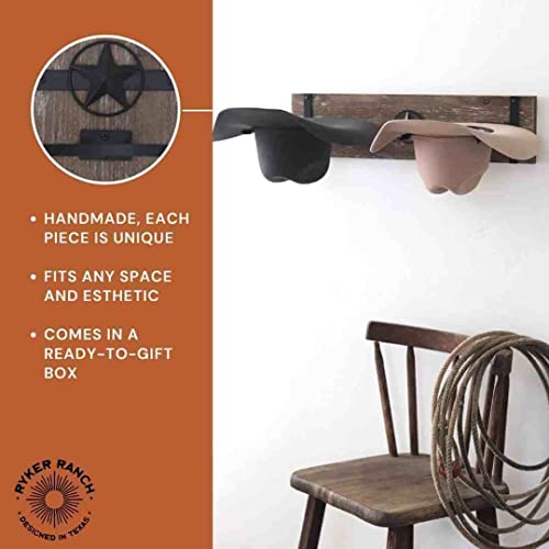 Rustic Wall Cowboy Hat Rack for 3 Hats - Brown