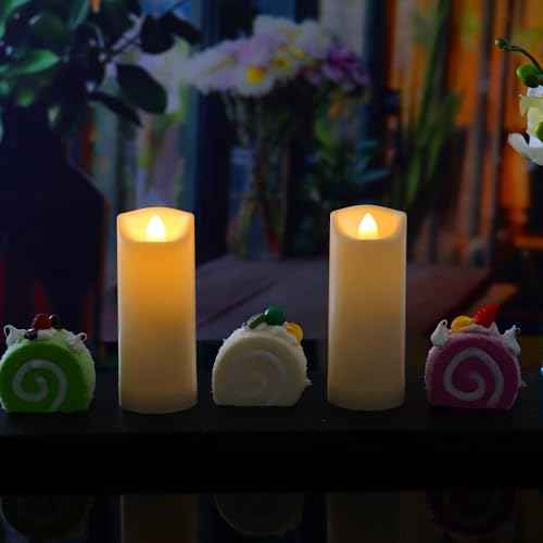 2-Pack Waterproof Outdoor Battery Operated Flameless Candles with Timer, Realistic Flickering Plastic Electric Slim LED Pillar Lights for Birthday Wedding Christmas Decor Gifts 2x5 Inches