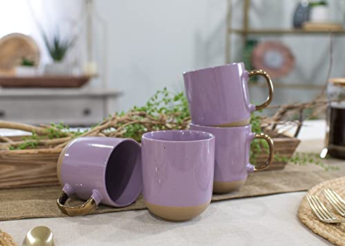 Elanze Speckled 16oz Ceramic Mugs with Metallic Purple Handle – Set of 4