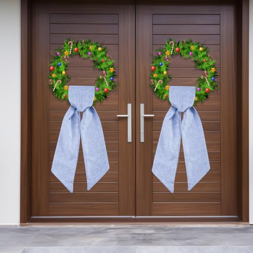 Blue 2-Pack Burlap Wreath Sash for Front Door 5 x 54 in - DIY Embroidery/Monogram
