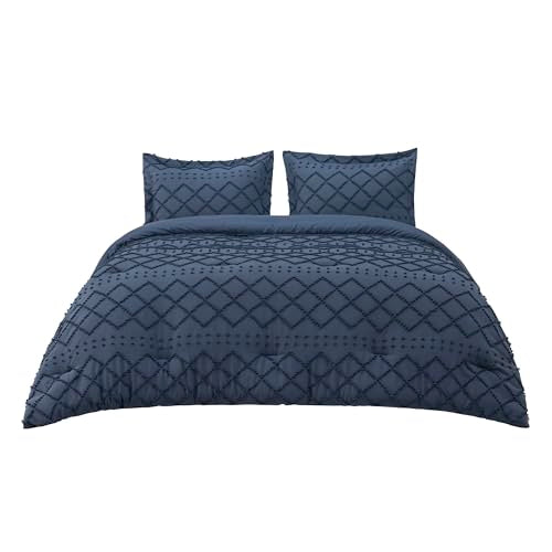 Bedsure Boho Navy Comforter Set Oversized King - Tufted, Ultra-Soft Bedding