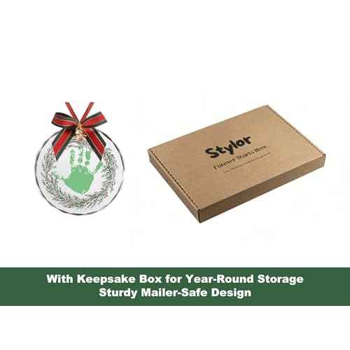 Stylor Baby's First Christmas Ornament 2025 - DIY Crystal Glass Handprint Keepsake, for Newborn Boy or Girl, My 1st Xmas Tree Hanging Decoration (Wreath)