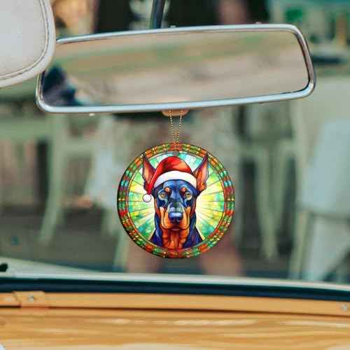 2025 Christmas Ornament - Cute Christmas Santa Hat Doberman Dog Ceramic Ornament, Doberman Christmas Decoration, for Dog Lovers, Family, Friends