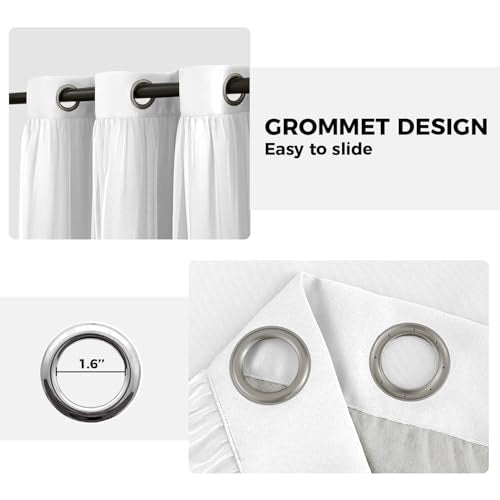 White Double Layer Blackout Curtains 52W x 108L Pack of 2 - Room Darkening & Privacy