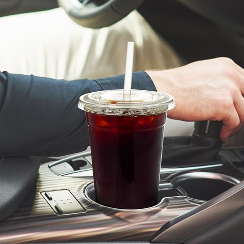Turbo Bee 24 oz Clear Plastic Cups with Lids & Straws - 200 Disposable To Go Drinkware