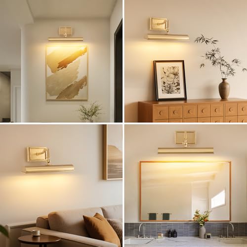 Gold Wall Picture Light - 12 Inch Hardwired Art Display Sconce, 270° Rotatable & Dimmable, E12 Base, for Painting & Artwork