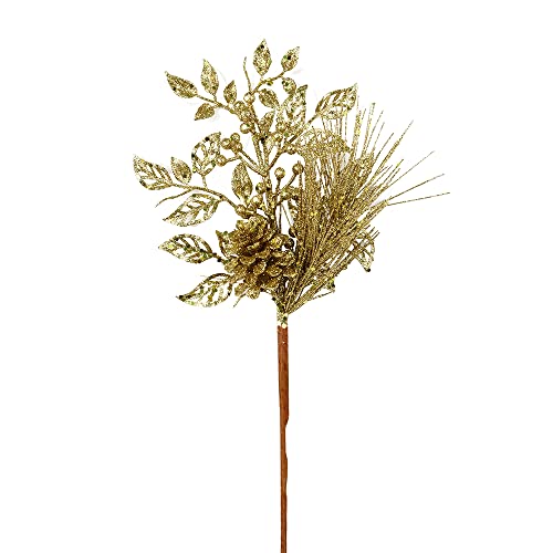 Vickerman 10" Champagne Pinecone Glitter Leaf Christmas Pick - Pack of 12