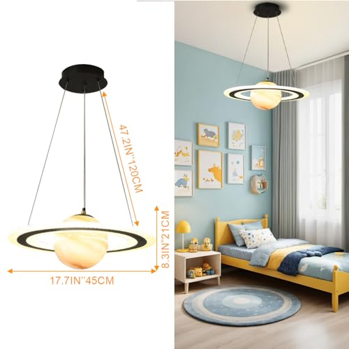 Orange Kid's Planet Glass Pendant Light - Creative Dimmable LED Chandelier for Children's Room