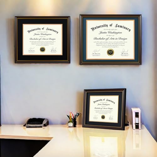 Luminary 15x18 Wall Diploma Frame with 11x14 Black Mat for College Degree Certificate - Walnut Wood